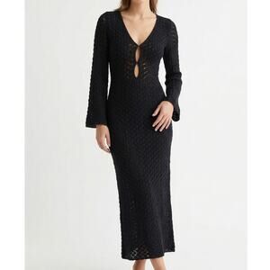 Ete Crochet Maxi Dress Womens Lace Boho V-Neck Long Sleeve Bodycon Vintage Style